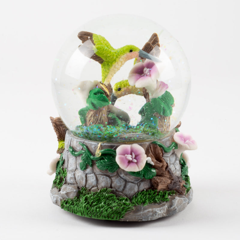 Hummingbirds with Flowers Figurine 150MM Water Globe Plays Tune You Light Up My Life