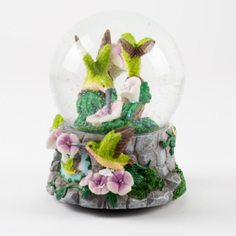 Hummingbirds with Flowers Figurine 150MM Water Globe Plays Tune You Light Up My Life