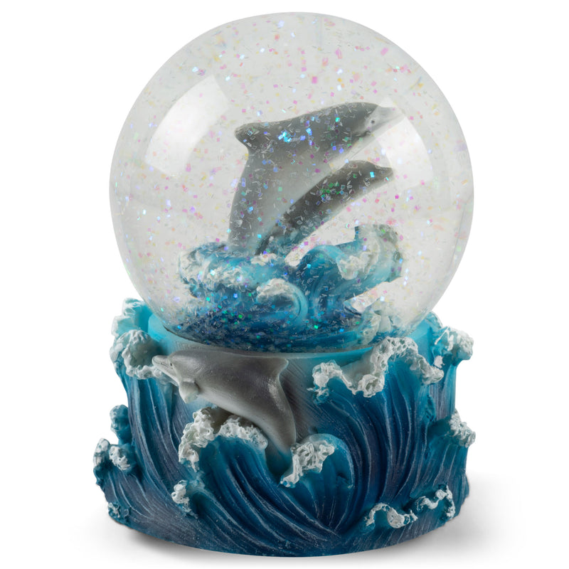 Playful Dolphins Figurine 100MM Water Globe Plays Tune Blue Daube Waltz