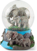 Wandering Elephant Family Figurine 100MM Water Globe Plays Tune Beautiful Dreamer