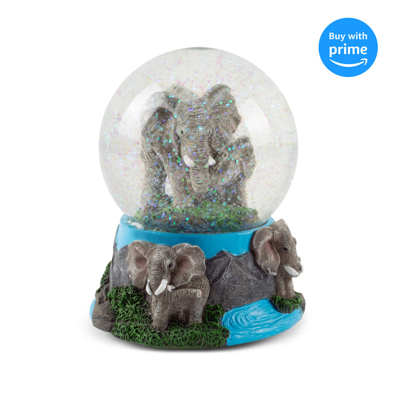 Wandering Elephant Family Figurine 100MM Water Globe Plays Tune Beautiful Dreamer