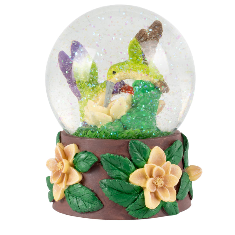 Front view of Hummingbirds and Magnolias Musical Snow Globe