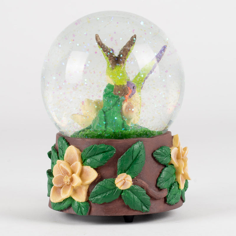 Hummingbirds and Magnolias 100MM Music Water Globe Plays Song Waltz of The Flowers