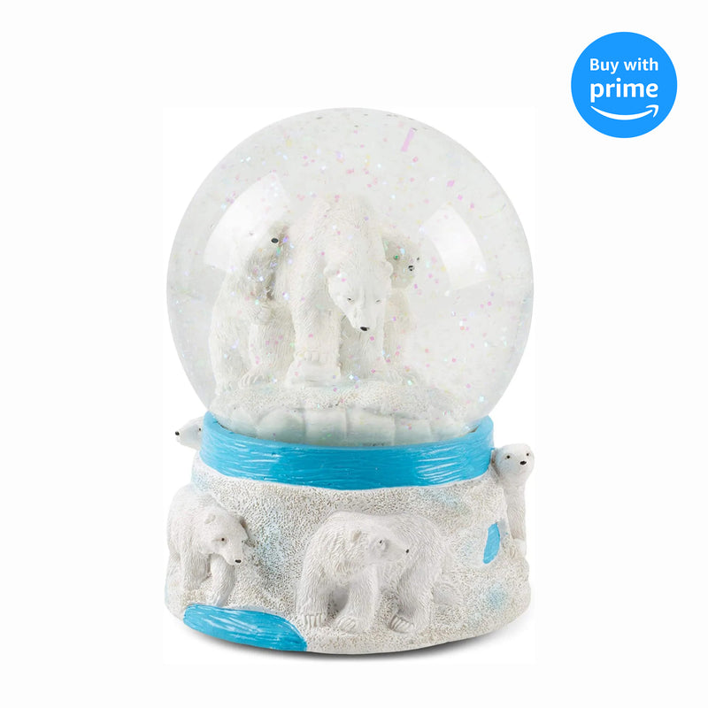 Playful Polar Bear Figurine 100MM Water Globe Plays Tune Born Free