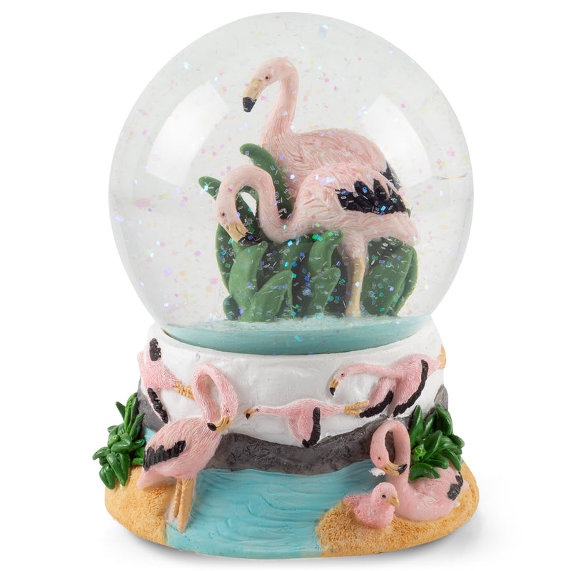 Pink Flamingos 100MM Music Water Globe Plays Tune Born Free