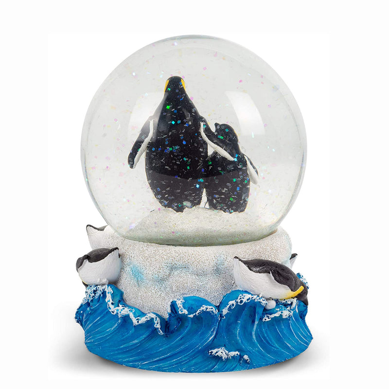 Playful Penguins Figurine 100MM Water Globe Plays Tune Born Free