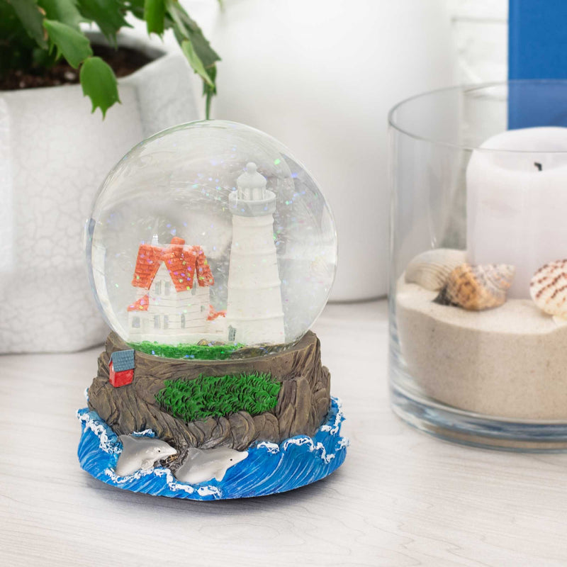 Cape Cod Lighthouse Cottage 100MM Music Water Globe Plays Tune by The Beautiful Sea