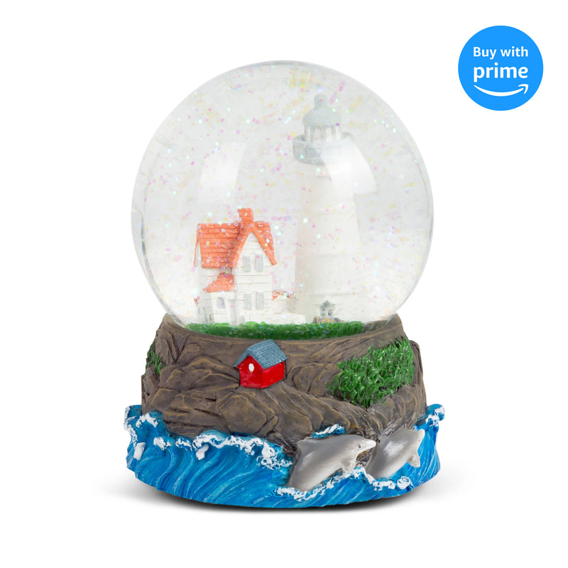 Front view of Cape Cod Lighthouse Cottage Musical Snow Globe