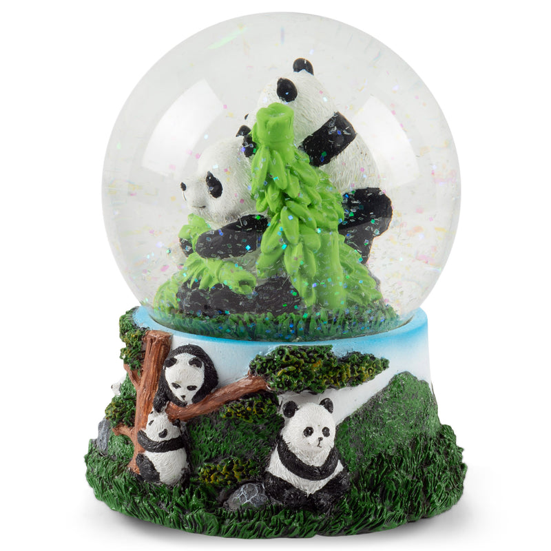 Playful Panda Bears Figurine 100MM Water Globe Plays Tune Born Free
