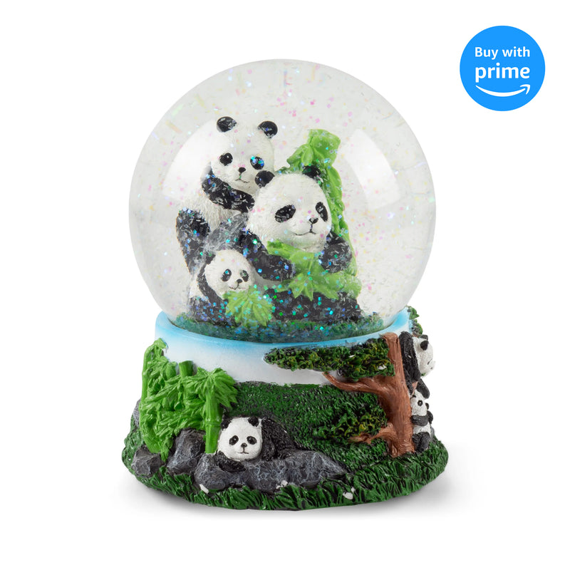 Front view of Playful Panda Bears Figurine Musical Snow Globe