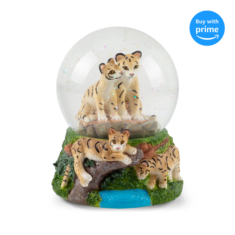 Front view of Endangered Clouded Leopard Musical Snow Globe