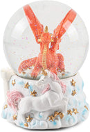 Red Dragon with Unicorn Figurine 100MM Water Globe Plays Tune Impromptu