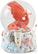 Red Dragon with Unicorn Figurine 100MM Water Globe Plays Tune Impromptu