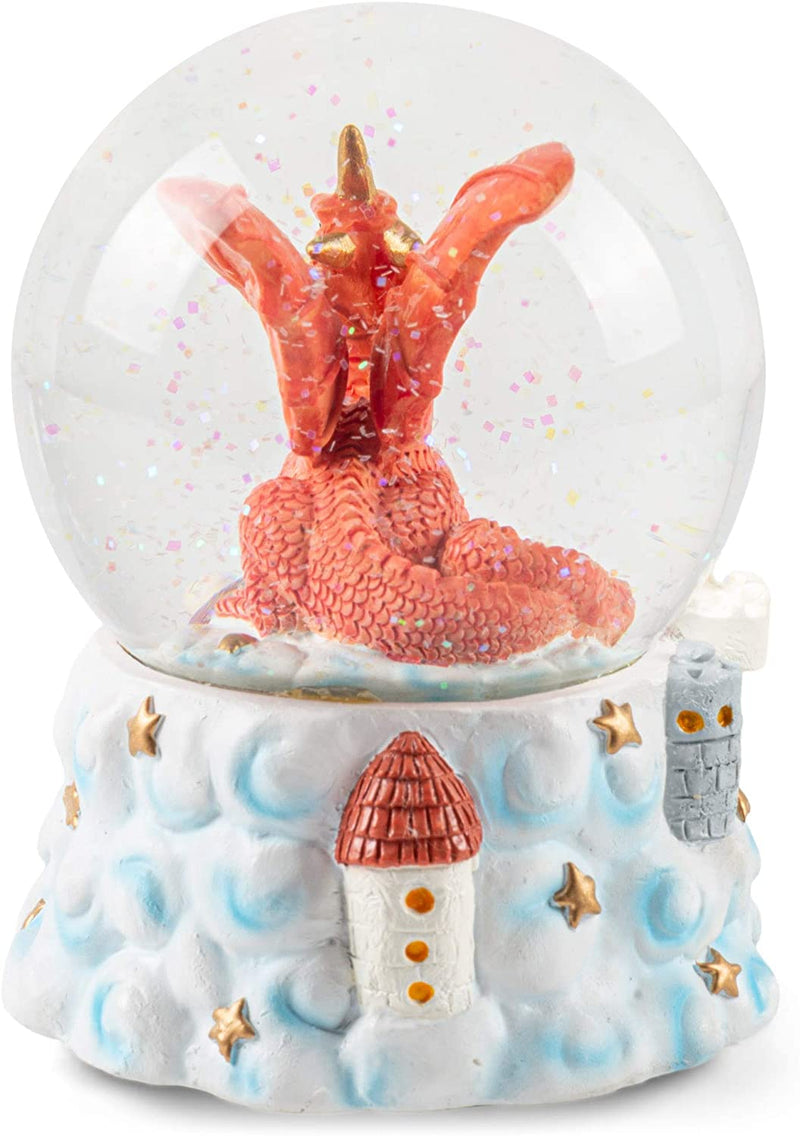 Red Dragon with Unicorn Figurine 100MM Water Globe Plays Tune Impromptu