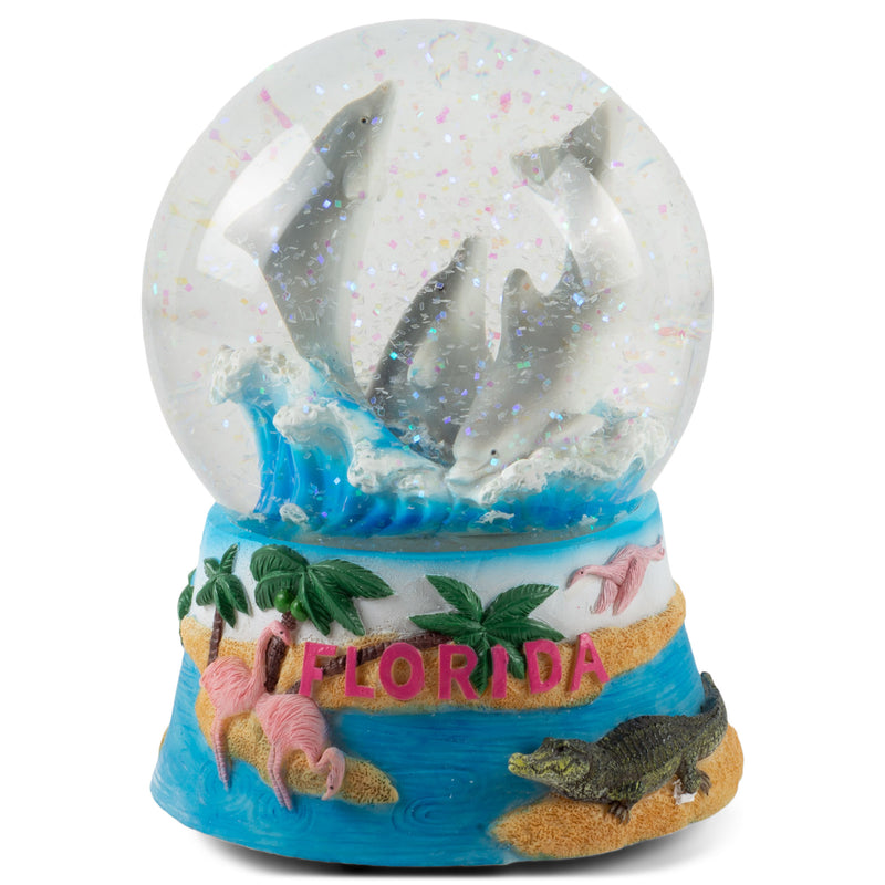 Florida Dolphins Figurine 100MM Water Globe Plays Tune by The Beautiful Sea
