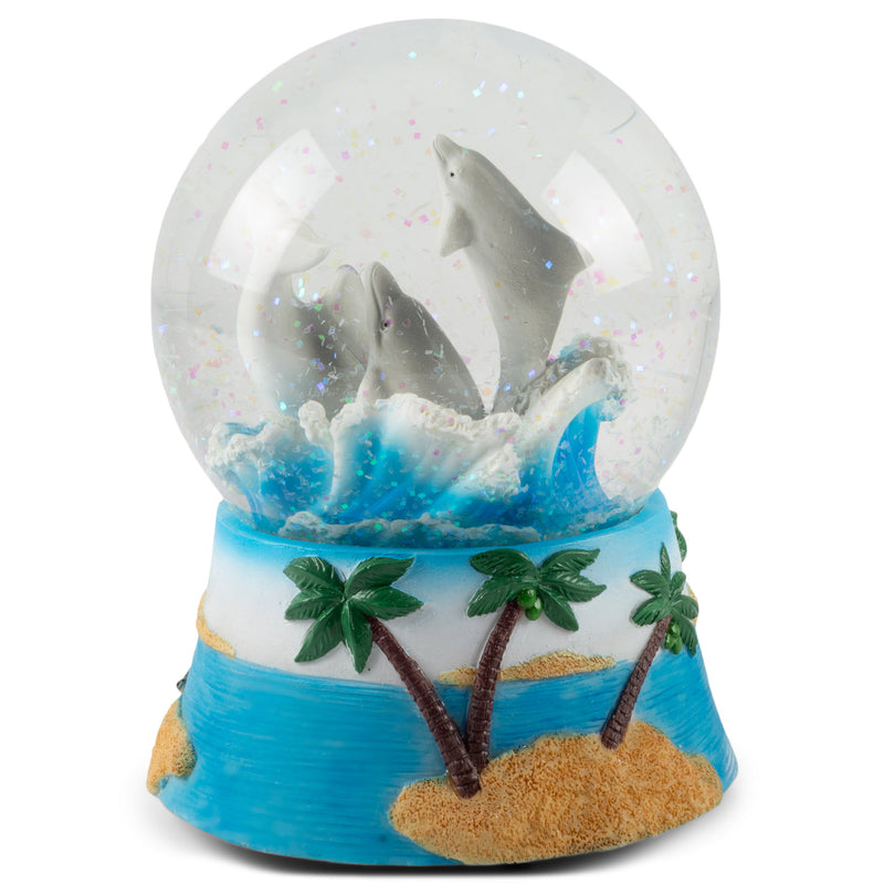 Florida Dolphins Figurine 100MM Water Globe Plays Tune by The Beautiful Sea