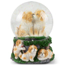 Playful White Tan Puppies Figurine 100mm Water Globe Plays Tune What a Wonderful World