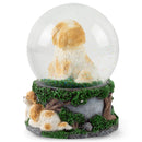 Playful White Tan Puppies Figurine 100mm Water Globe Plays Tune What a Wonderful World