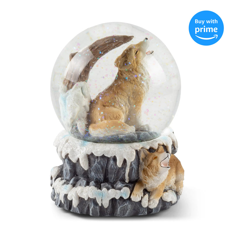Front view of Howling Wolf Musical Snow Globe