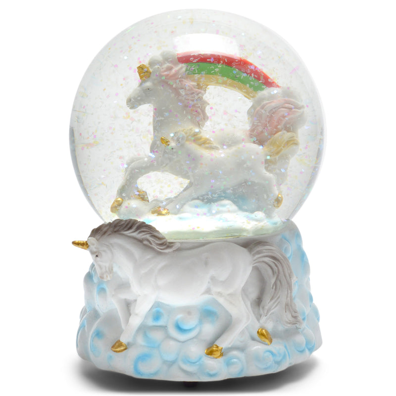 Front view of Rainbow Unicorns Musical Glitter Snow Globe