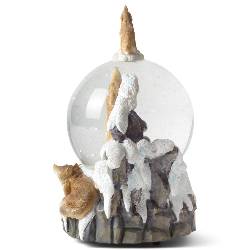Howling Glitter Wolf with Babies Figurine 100MM Water Globe Plays Tune Born Free