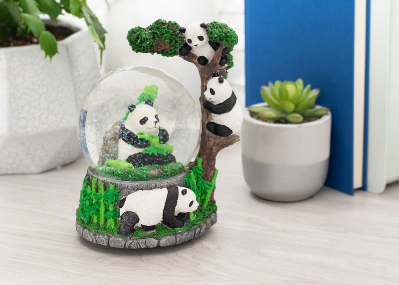 Playful Panda Bears 100mm Resin 3D Water Globe Plays Tune What a Wonderful World