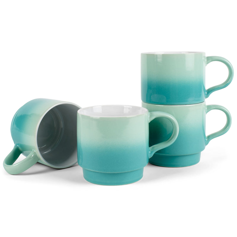 100 North Green Ombre 13 ounce Ceramic Coffee Mugs Pack of 4