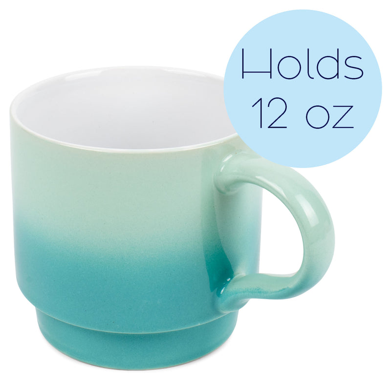 100 North Green Ombre 13 ounce Ceramic Coffee Mugs Pack of 4