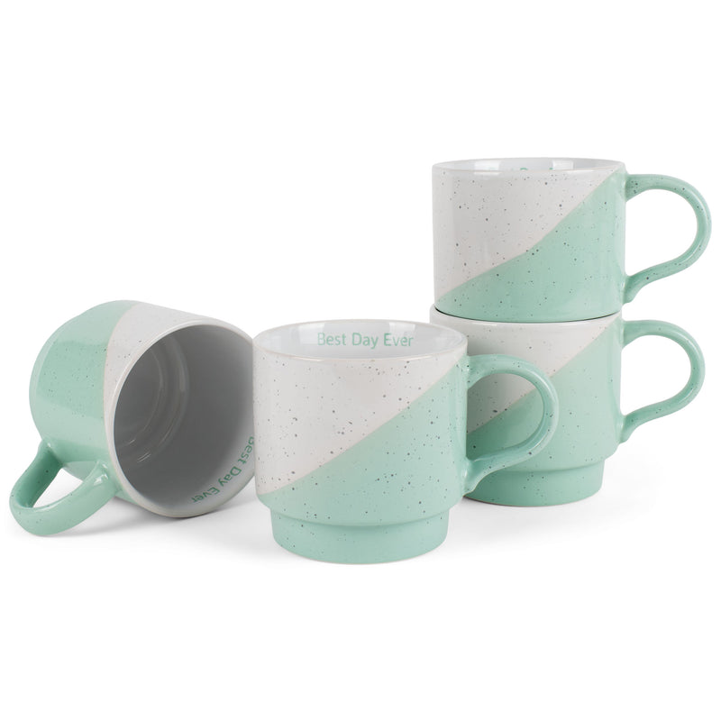 100 North Best Day Ever Green Diagonal 13 ounce Ceramic Coffee Mugs Pack of 4