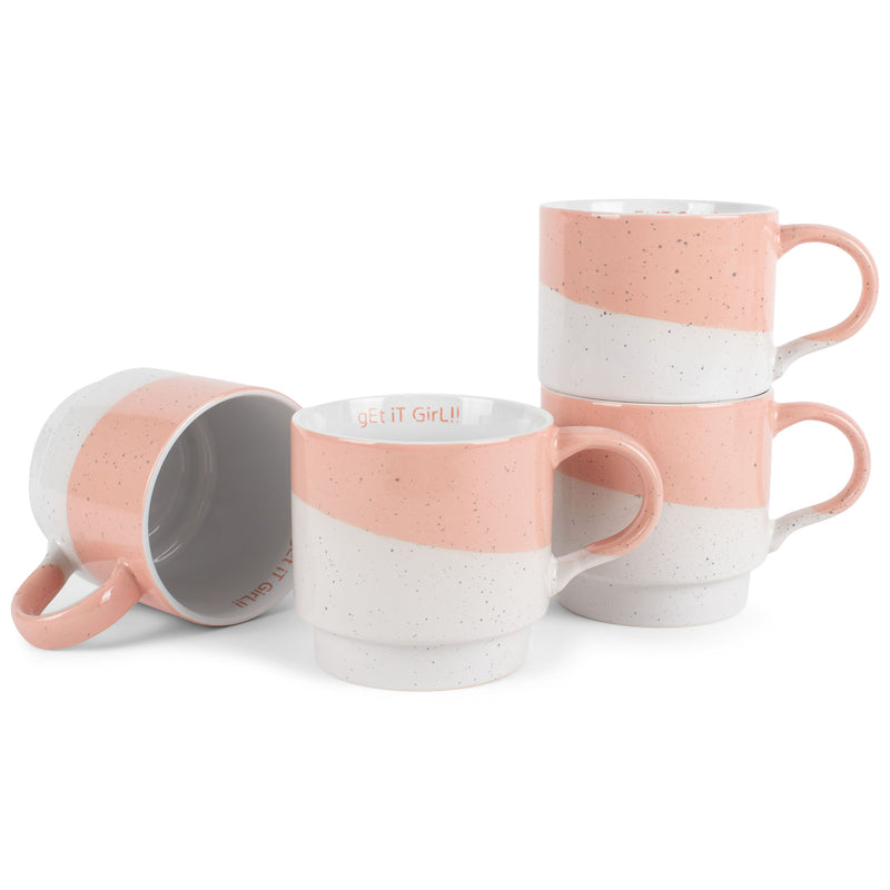 100 North Get It Girl Peach Diagonal 13 ounce Ceramic Coffee Mugs Pack of 4