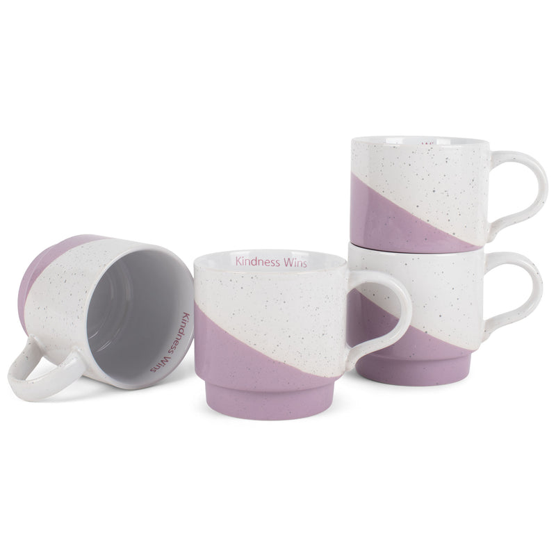 100 North Kindness Wins Purple Diagonal 13 ounce Ceramic Coffee Mugs Pack of 4