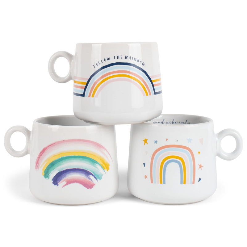 100 North Rainbow 14.5 ounce Ceramic Coffee Mugs Set of 3
