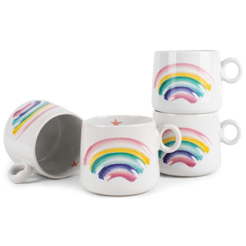 100 North Rainbow Star 14.5 ounce Ceramic Coffee Mugs Pack of 4