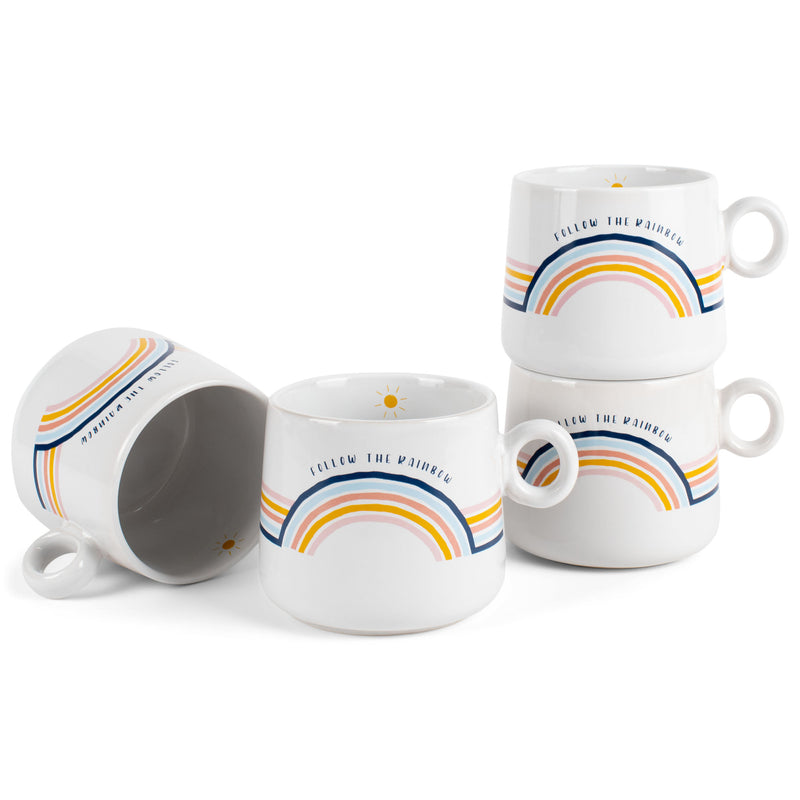 100 North Follow The Rainbow Sun 14.5 ounce Ceramic Coffee Mugs Pack of 4