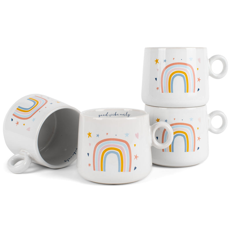 100 North Rainbow Good Vibes Only 14.5 ounce Ceramic Coffee Mugs Pack of 4