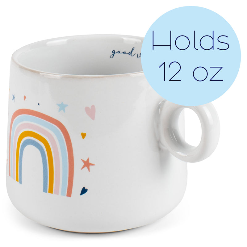 100 North Rainbow Good Vibes Only 14.5 ounce Ceramic Coffee Mugs Pack of 4