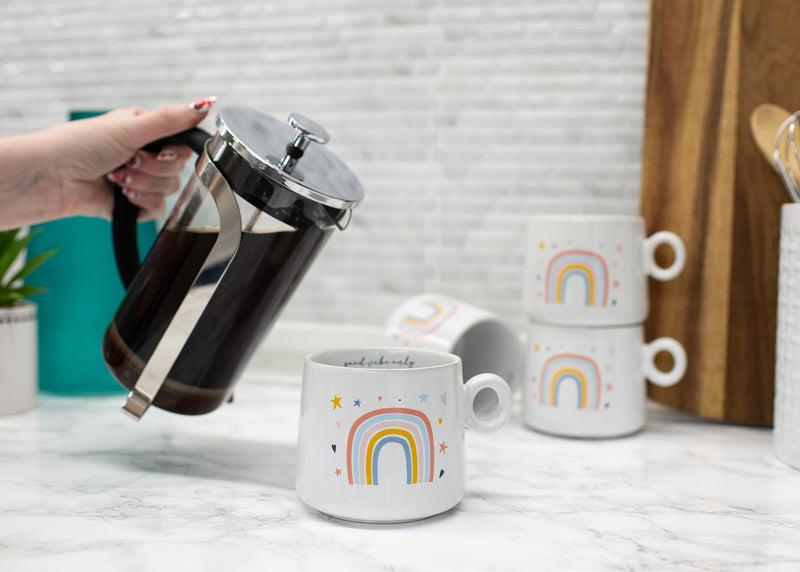 100 North Rainbow Good Vibes Only 14.5 ounce Ceramic Coffee Mugs Pack of 4