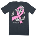 Couture Tee Company Hope Anchors Breast Cancer Ribbon Glitter Ink Womens Long Sleeve T-Shirt - Dark Heather