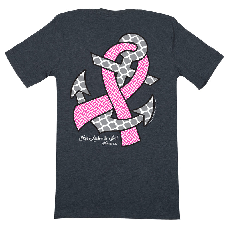 Couture Tee Company Hope Anchors Breast Cancer Ribbon Glitter Ink Womens Long Sleeve T-Shirt - Dark Heather