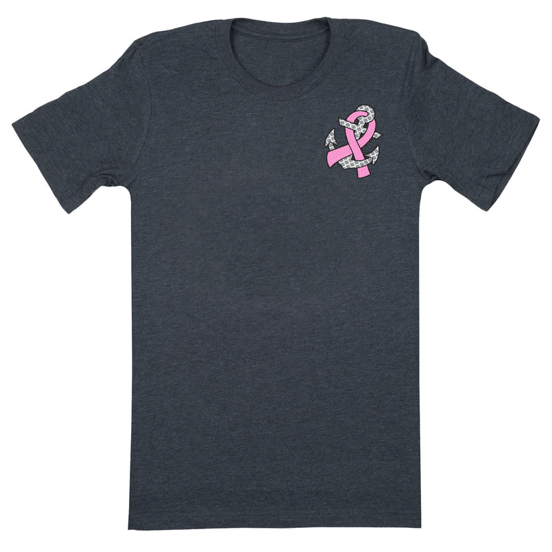 Couture Tee Company Hope Anchors Breast Cancer Ribbon Glitter Ink Womens Long Sleeve T-Shirt - Dark Heather