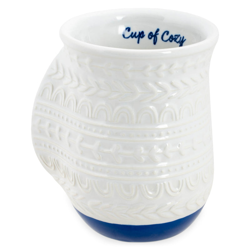 Cup of Cozy Nordic Knit 14 ounce Ceramic Stoneware Handwarmer Coffee Mug, Navy Blue