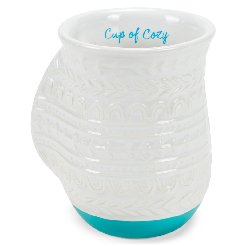 Cup of Cozy Nordic Knit 14 ounce Ceramic Stoneware Handwarmer Coffee Mug, Teal