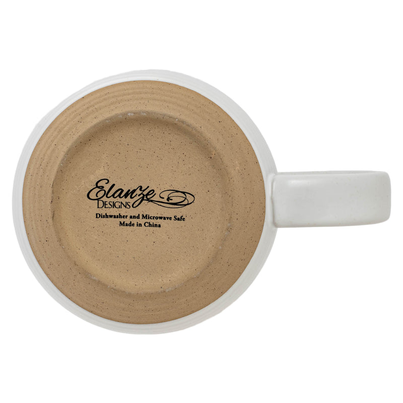 Elanze Designs Ribbed Ceramic Stoneware 16 ounce Raw Clay Bottom Coffee Mugs Set of 4, White