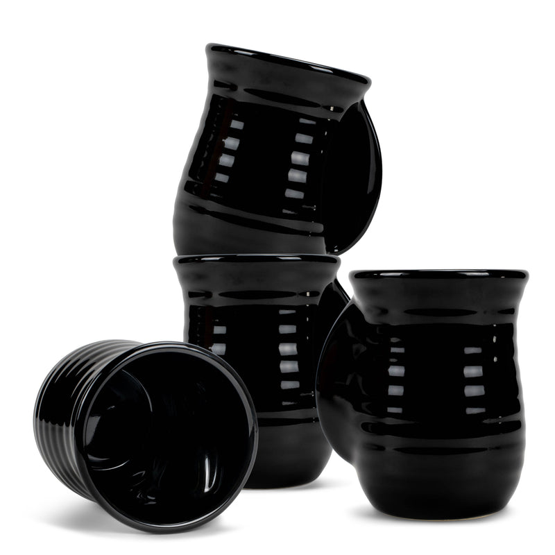 Elanze Designs Ribbed 14 ounce Ceramic Stoneware Handwarmer Mug Set of 4, Black