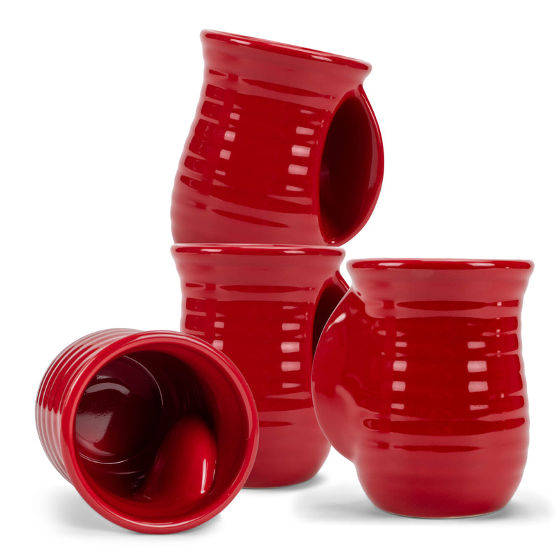 Elanze Designs Ribbed 14 ounce Ceramic Stoneware Handwarmer Mugs Set of 4, Red