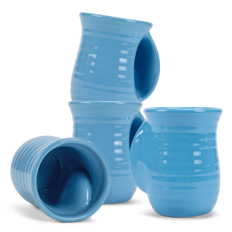 Elanze Designs Ribbed 14 ounce Ceramic Stoneware Handwarmer Mugs Set of 4, Ice Blue