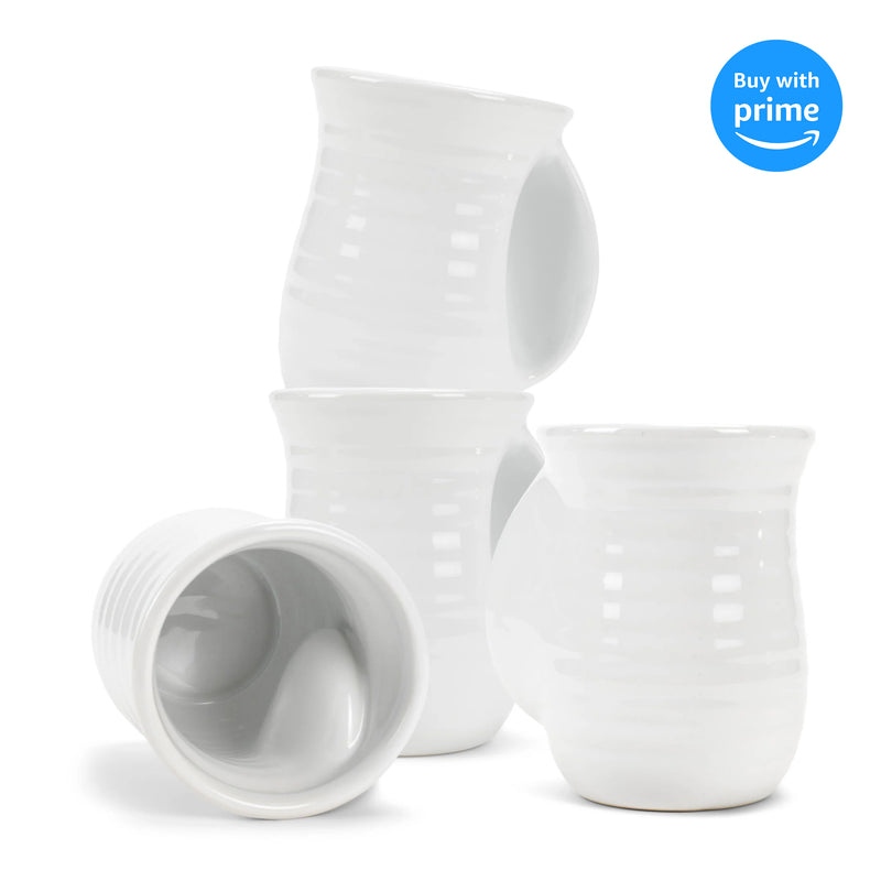 Elanze Designs Ribbed 14 ounce Ceramic Stoneware Handwarmer Mugs Set of 4, White
