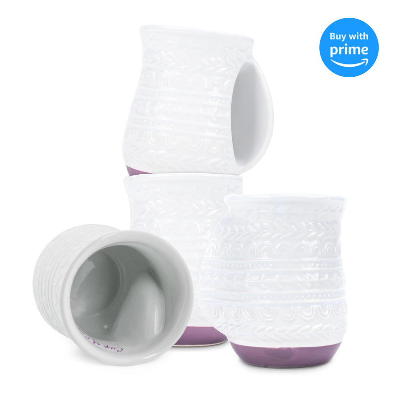 Cup of Cozy Nordic Knit 14 ounce Ceramic Stoneware Handwarmer Coffee Mug Set of 4, Purple