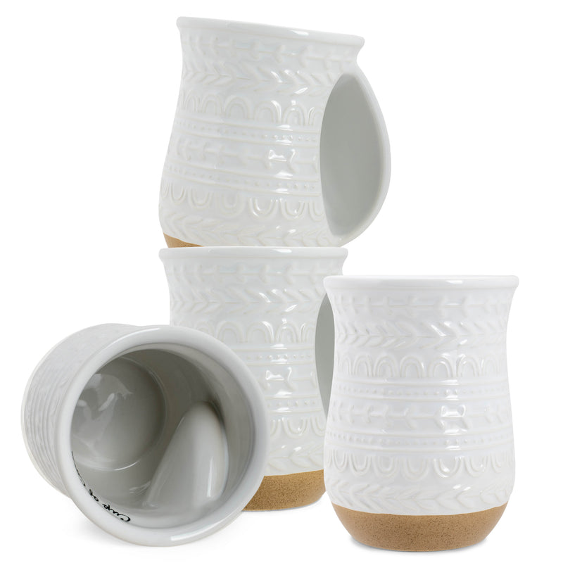Cup of Cozy Nordic Knit 14 ounce Ceramic Stoneware Handwarmer Coffee Mug Set of 4, Raw Clay