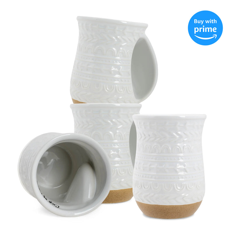 Cup of Cozy Nordic Knit 14 ounce Ceramic Stoneware Handwarmer Coffee Mug Set of 4, Raw Clay